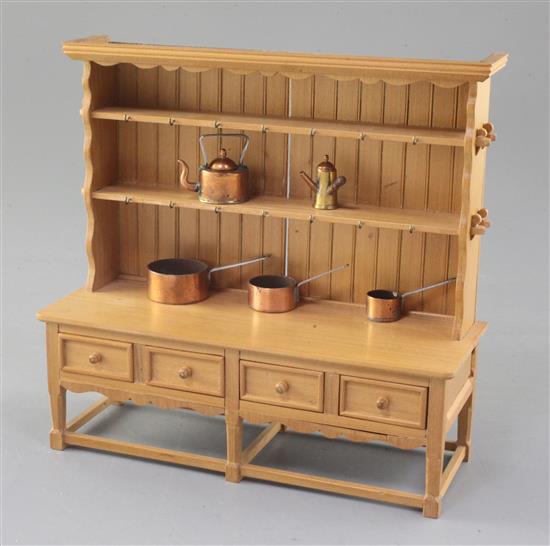 Denis Hillman. A mid 18th century style beech miniature dresser, width 7.25in. height 7in.